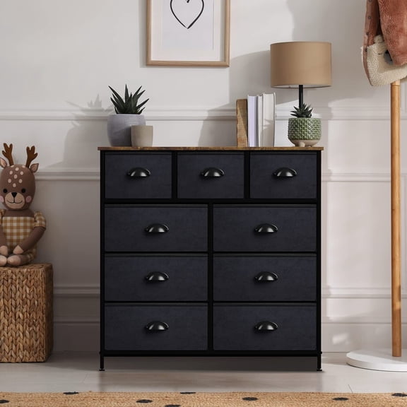9 Drawers Dresser - Farmhouse Bedroom Furniture Storage Chest Organizer for Bedroom, Living Room,  Kitchen