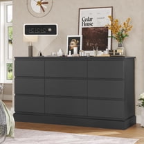 9 Drawers Dresser Wide Chest of Drawers with Power Outlets for Bedroom, Long TV Stand Storage Cabinet with 9 Drawers for Living Room, Black