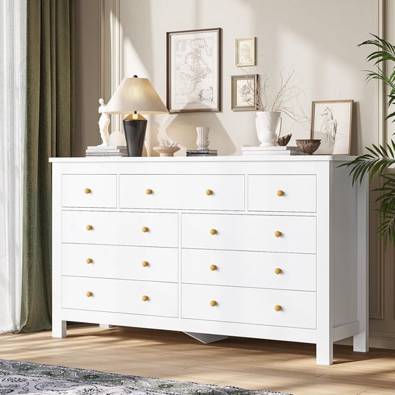 9 Drawers Dresser for Bedroom, Large Chest of 9 Drawers with Wide Tabletop, Modern Wood Storage Cabinet for Living Room Hallway, White