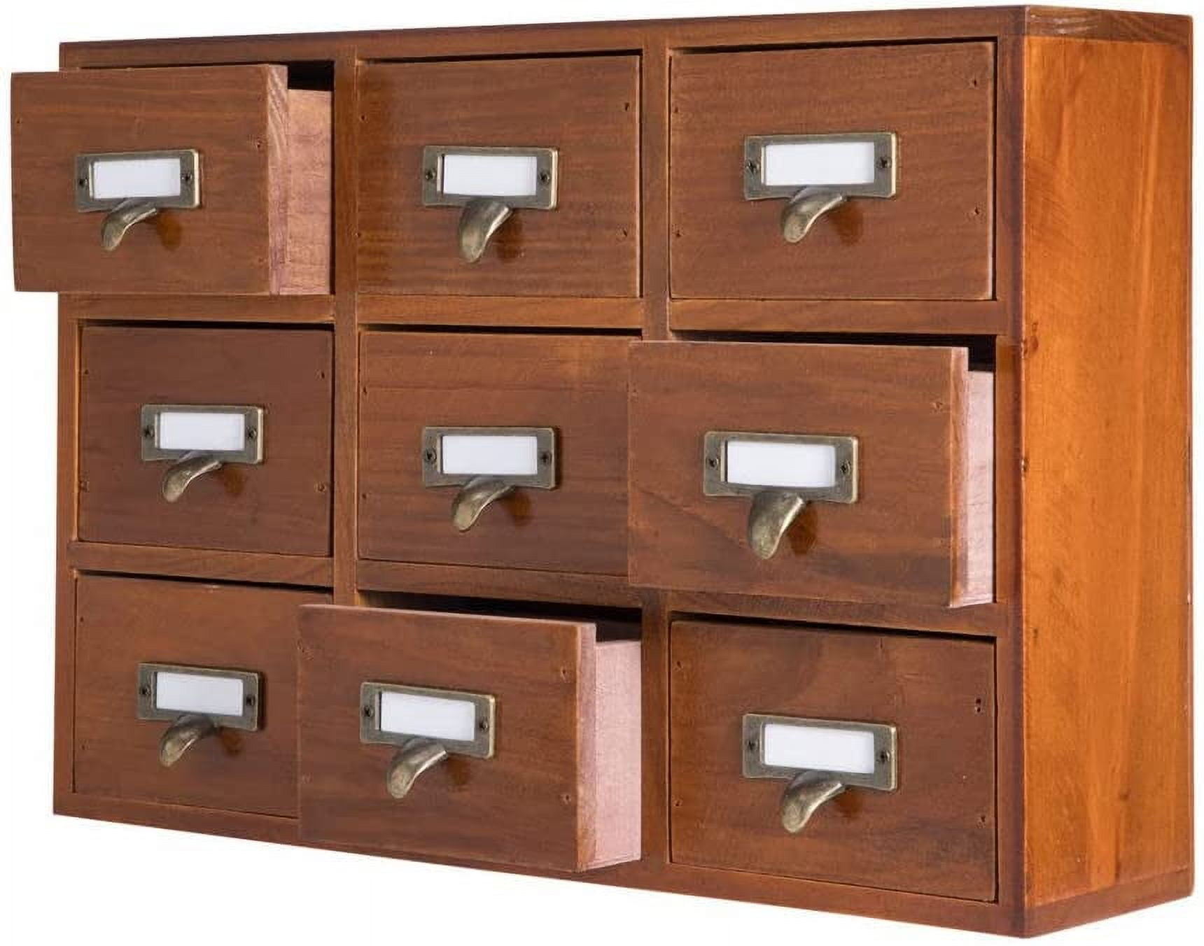 9 Drawers Library Card Catalog with Labels Apothecary