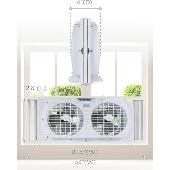 9" Dual Window Fan with 2 Speeds, Twin Fan Heads, Removable , for Sliding Windows to 33"