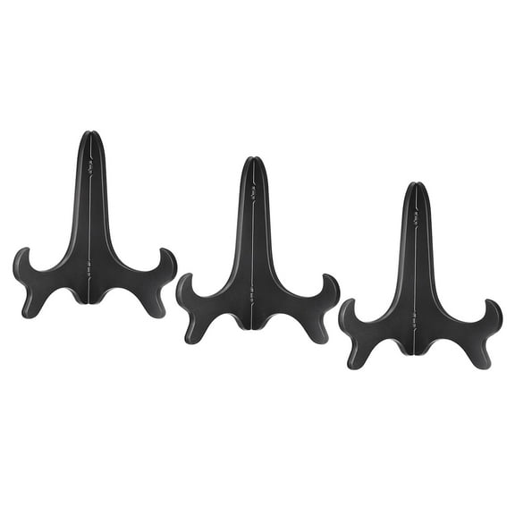 9" Easel Plate Holder, Plastic Folding Display Stand Black for Decorative Picture Frame, 3 Pack