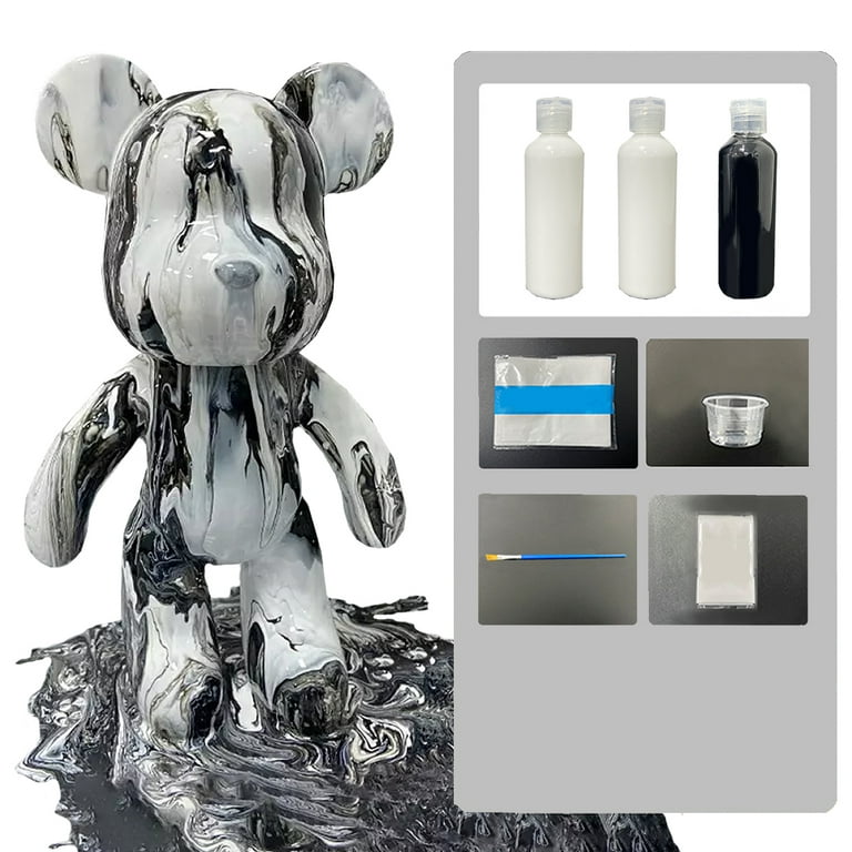 9 DYI Create customize Art and Craft kit Non-Toxic Pour Over Acrylic Paint  Bear Kit-Black-Silver-Gold 