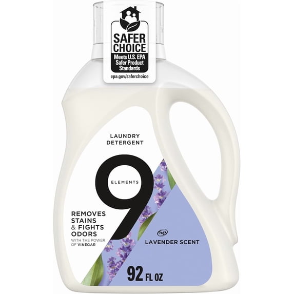 9 Elements Liquid Laundry Detergent, Lavender Scent, Vinegar Powered, 92 fl oz, 1 count