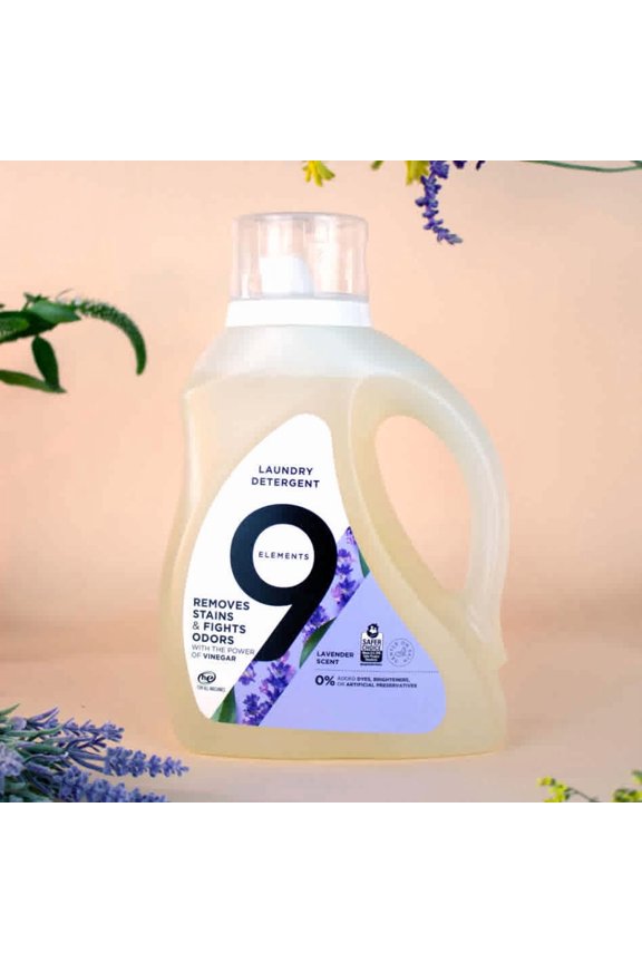 9 Elements Liquid Laundry Detergent, Lavender Scent, Vinegar Powered, 92 fl oz, 2 pack