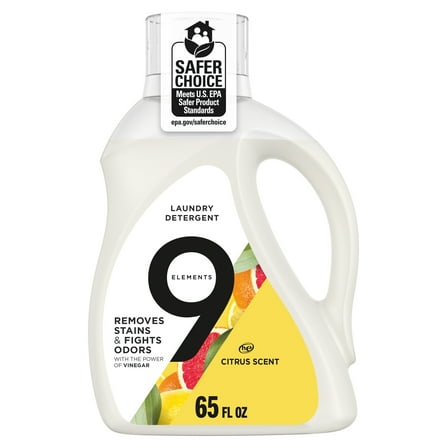 9 Elements Vinegar Powered Liquid Laundry Detergent, Citrus Scent, 65 fl oz, 35 Loads