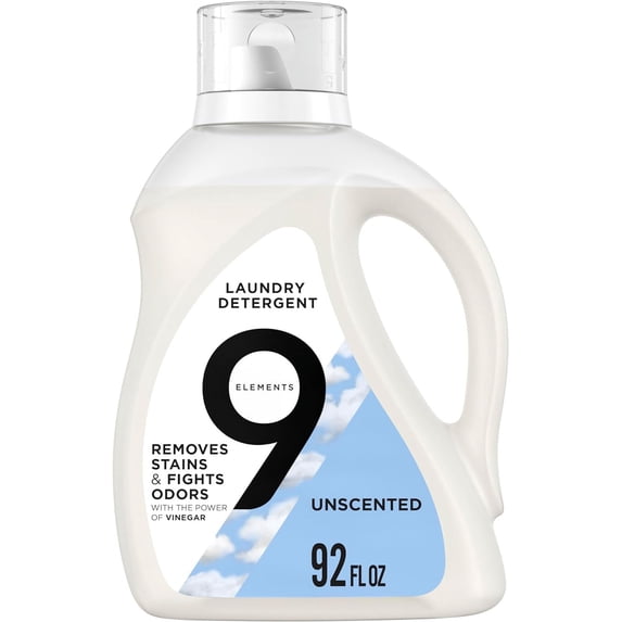 9 Elements Liquid Laundry Detergent, Unscented, Vinegar Powered, 92 fl oz, 1 count