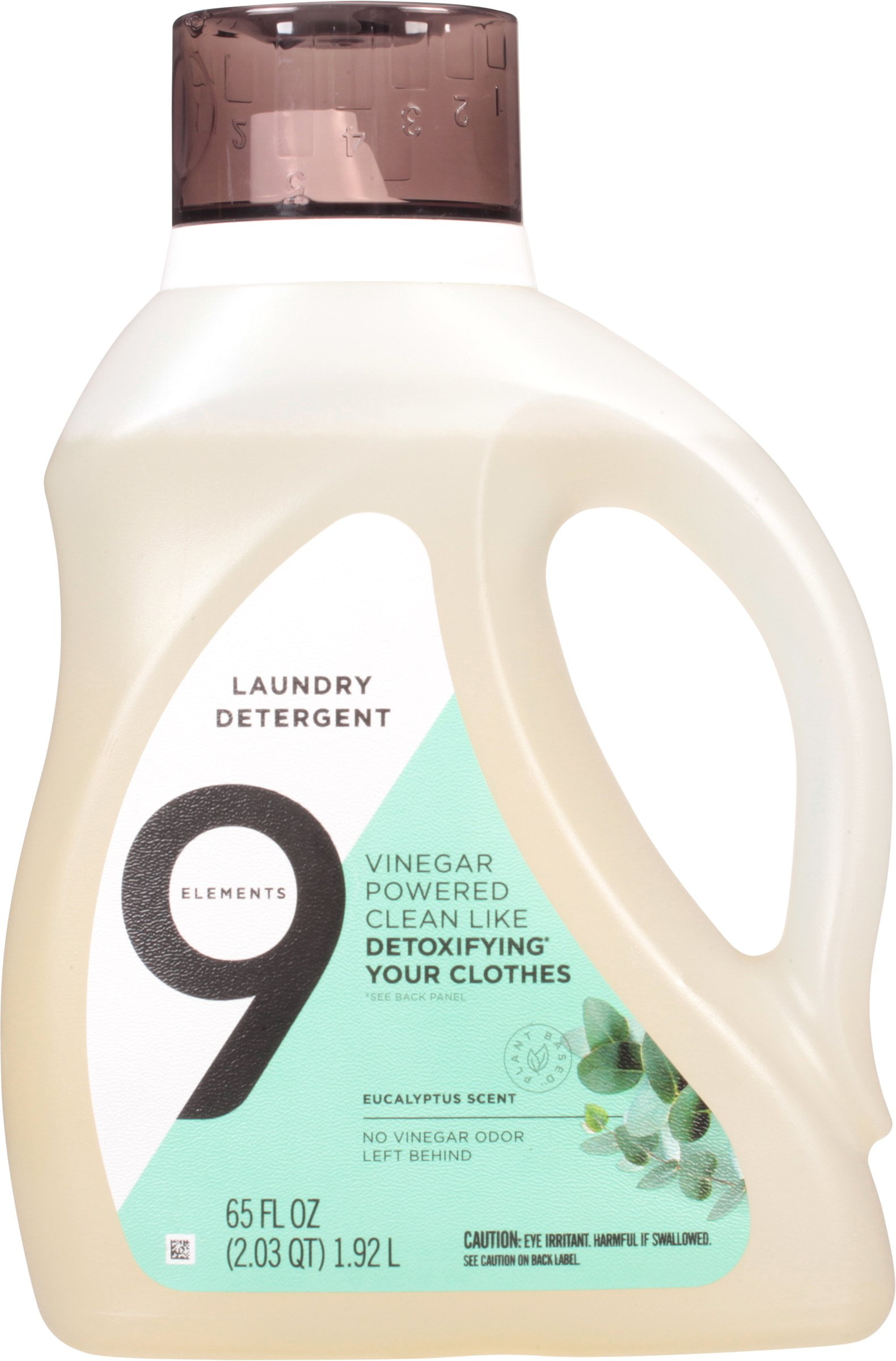 9 Elements Natural Laundry Detergent Liquid Soap, Eucalyptus Scent, Vinegar Powered, 65 Fl Oz