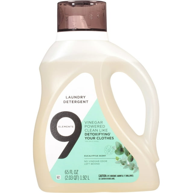 9 Elements Natural Laundry Detergent Liquid Soap, Eucalyptus Scent, Vinegar Powered, 65 Fl Oz