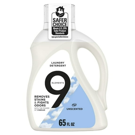 9 Elements Natural Liquid Laundry Detergent, Unscented, Vinegar Powered, 65 fl oz, 35 Loads ( 2 Pack )
