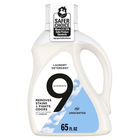 9 Elements Natural Liquid Laundry Detergent, Unscented, Vinegar Powered, 65 fl oz, 35 Loads