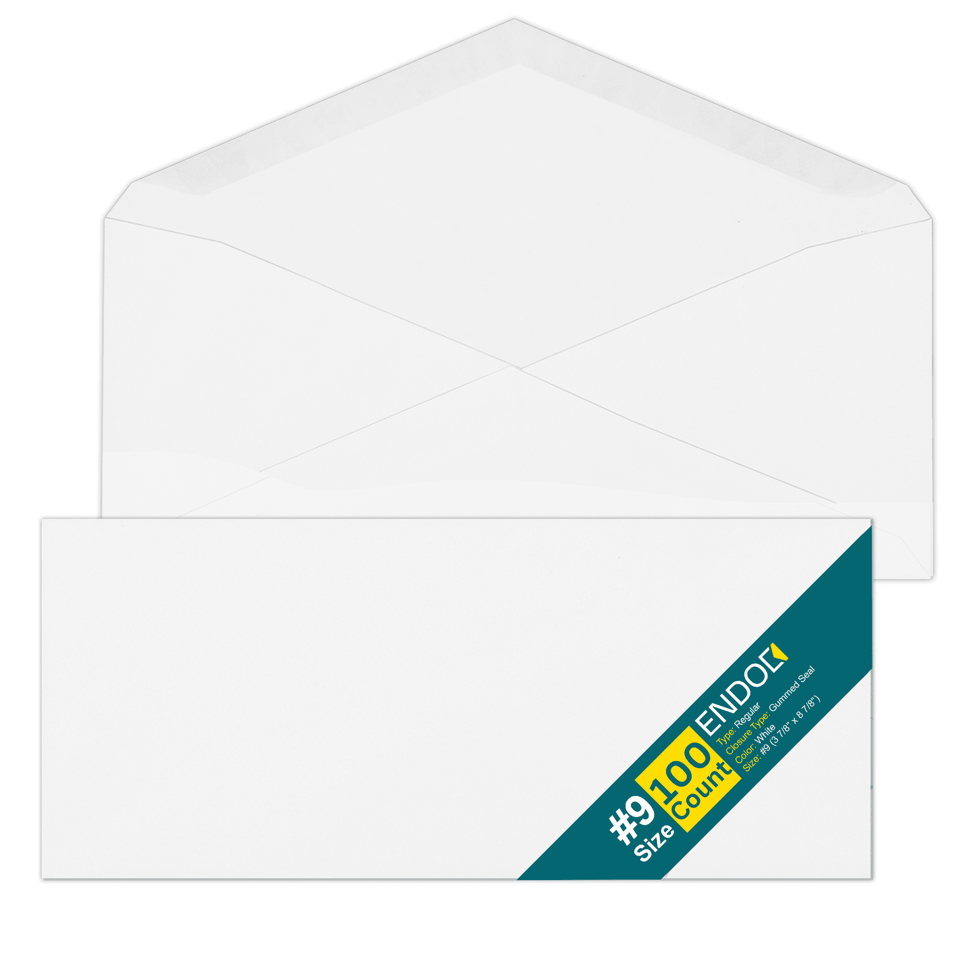 #9 Envelopes Letter Size - 100 Pack - 3 7/8 x 8 7/8 inch White Business Envelopes with Gummed Seal - Return Mailing Envelopes - Legal Envelopes for Checks, Invoices, Statements - 24lb Plain Envelopes