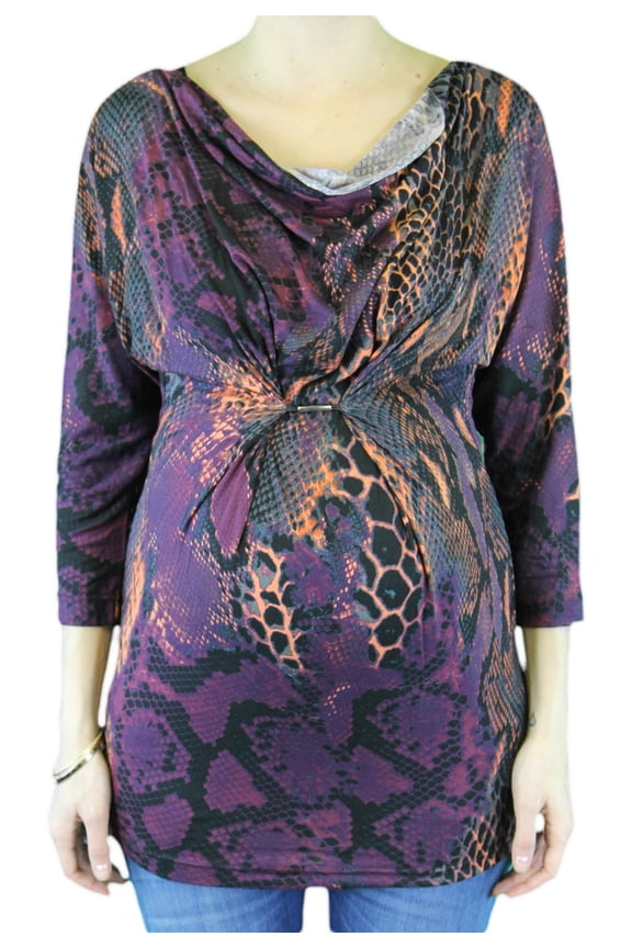 Maternity Sendi Multi-Color Snake Print 3/4 Sleeve Blouse Sz S