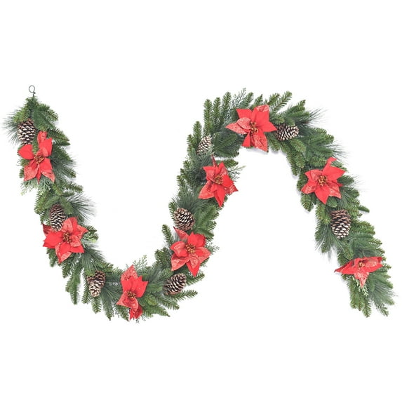 9 FT/108 Inch Pre-Lit Christmas Rattan, Rattan with Pine Cones, Christmas Decoration, Rattan for Mantel Stair Door  Indoor Outdoor