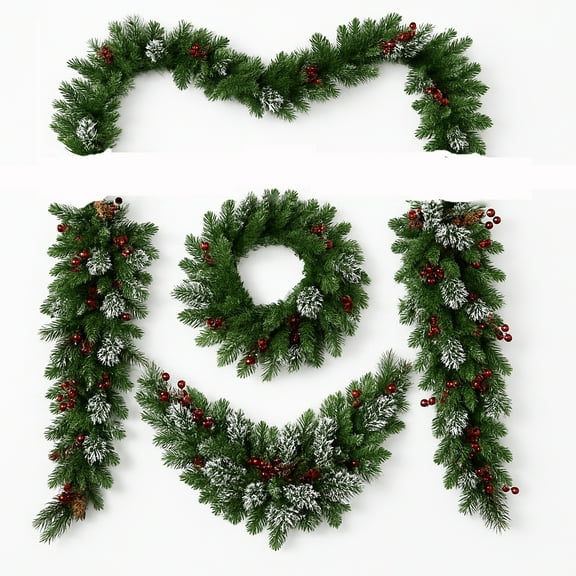9 FT/108 Inch Pre-Lit Christmas, Rattan with Pine Cones, Indoor Outdoor Christmas Decoration, Rattan  for Mantel Stair Door