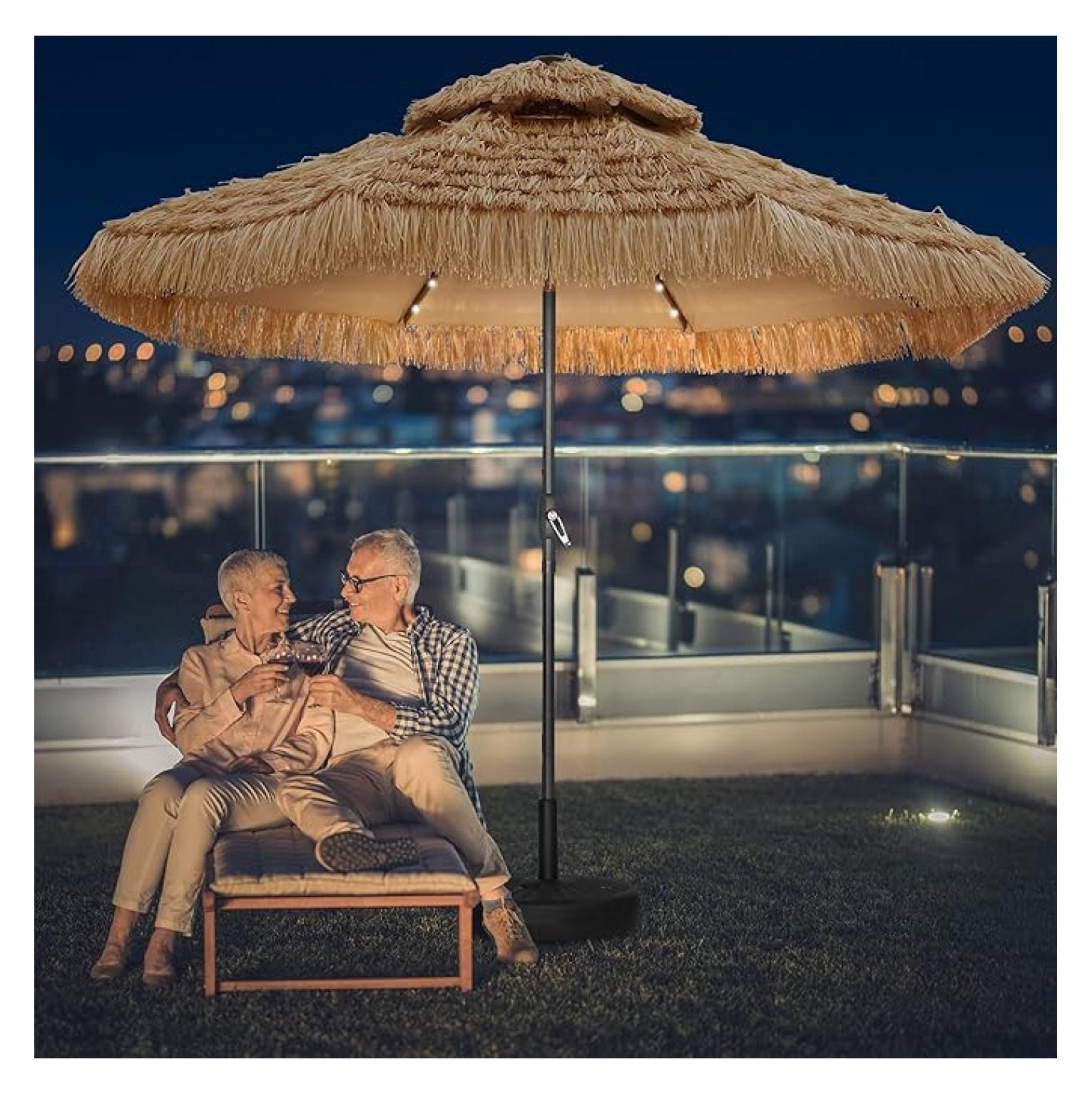 9 ft palapa patio umbrella 9 FT 32 LED Hula Thatched Tiki Umbrella, Hawaiian Style Beach Umbrella,  Patio Umbrella for Outdoor Tiki Bar, Tropical Palapa, Patio Garden, Beach,
