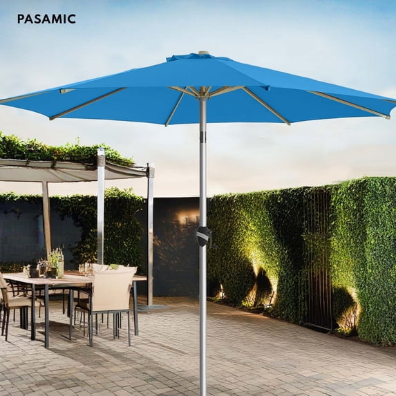 9 FT Aluminum Outdoor Patio Umbrella, Fade-Resistant Outdoor Market Table Umbrella with Push Button Tilt, Royal Blue