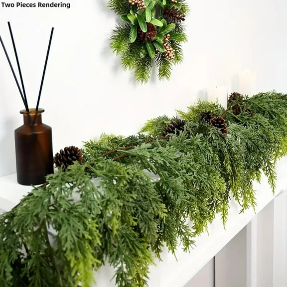 9 FT Christmas Garland - Artificial Stovall Cedar Pine Garland, Juniper Pine Artificial Vine, Garland for Thanksgiving Christmas, Christmas Decorations for Mantle Wall