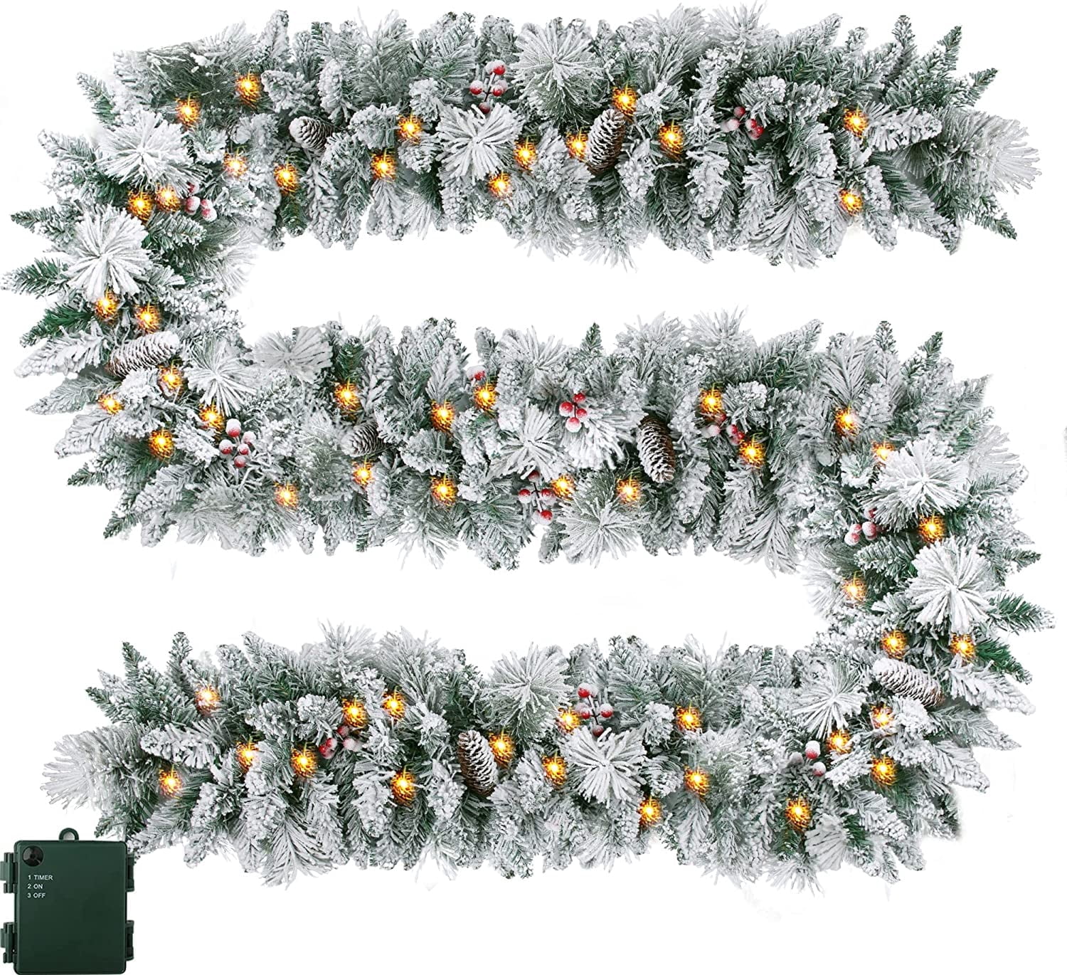 9 FT Christmas Garland with Lights for Outdoor Indoor, Lighted Pine