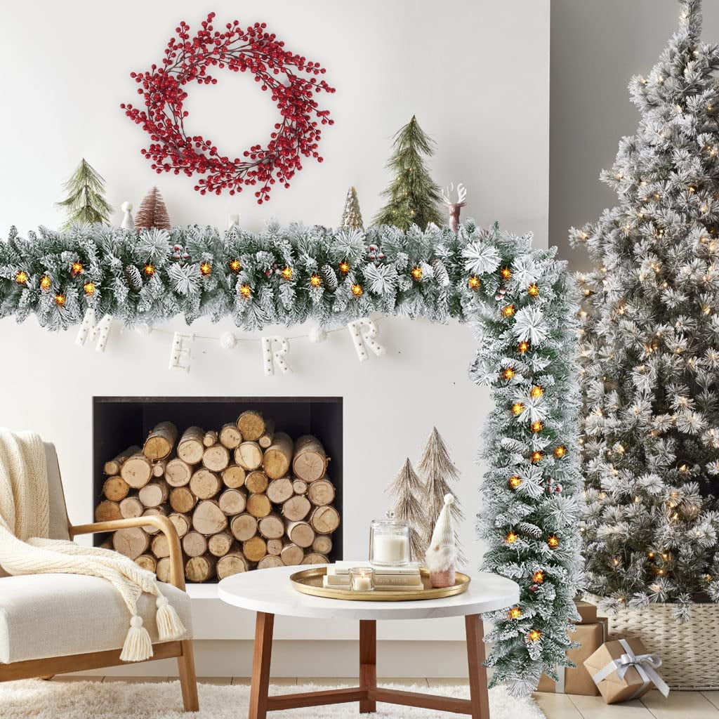 9 FT Christmas Garland with Lights for Outdoor Indoor, Lighted Pine