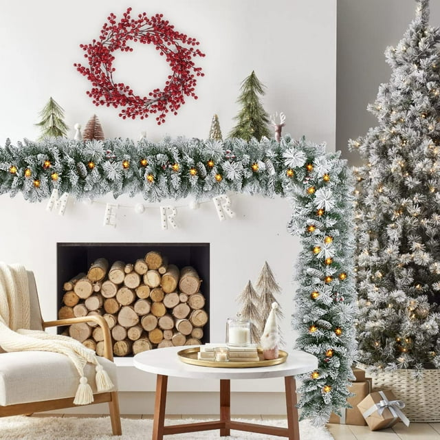 9 FT Christmas Garland with Lights for Outdoor Indoor, Lighted Pine