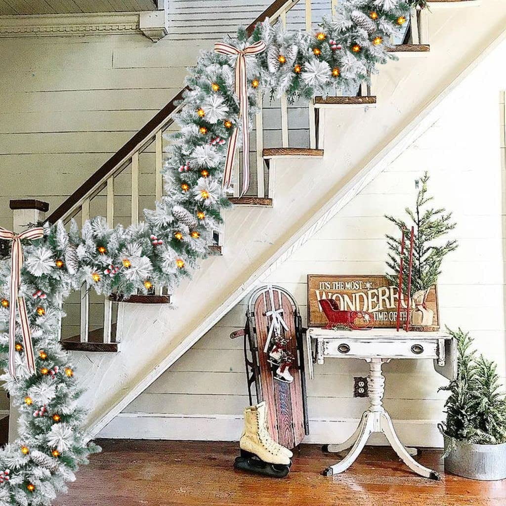 9 FT Christmas Garland with Lights for Outdoor Indoor, Lighted Pine