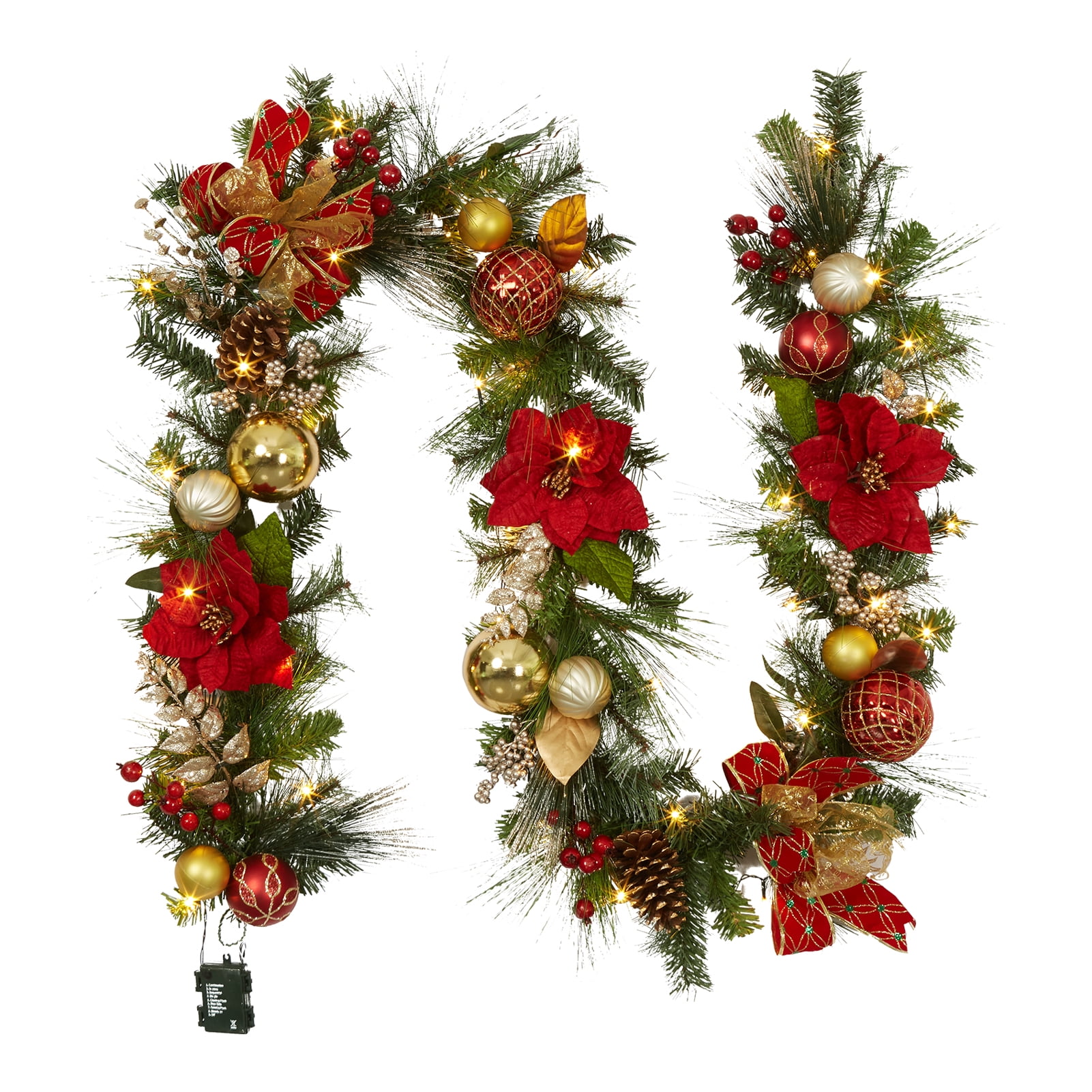 9 Ft Red and Gold Prelit Artificial Christmas Garland with LED Lights