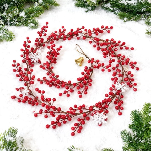 9 FT Christmas Red Berry Garland, Artificial Red and Burgundy Berry Christmas Garland for Indoor Outdoor Home Fireplace Decoration for Winter Holiday New Year Decor