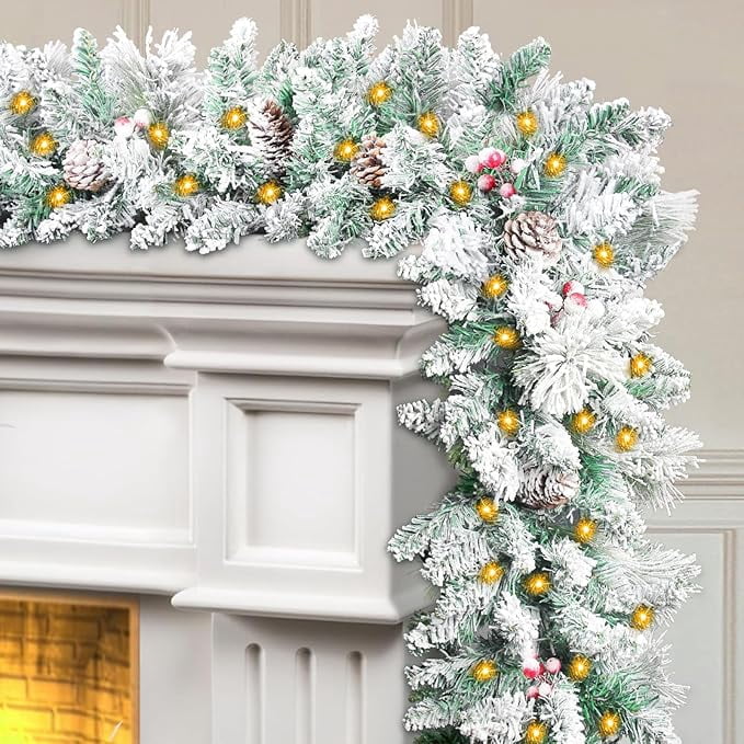 Flocked Pre Lit Garland