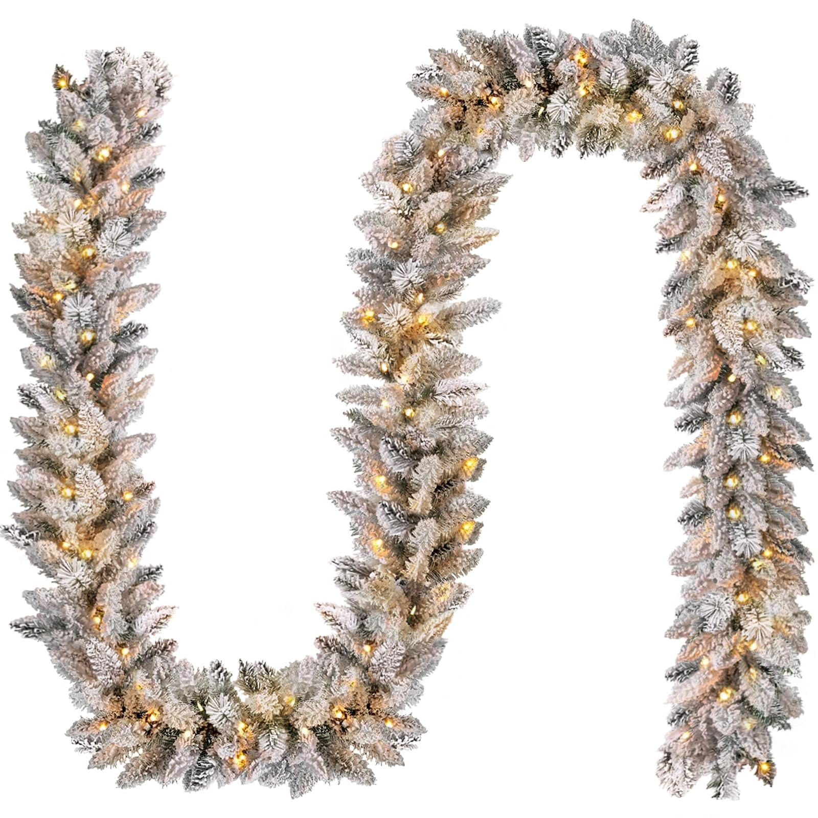 9 FT Flocked Garland With Lights,Snow Flocked Prelit Christmas Garland,Glittered Pre Lit Frosted Garland for Mantle with Warm White LED Light for Indoor Mantle Outdoor Door Decorations - Walmart.com