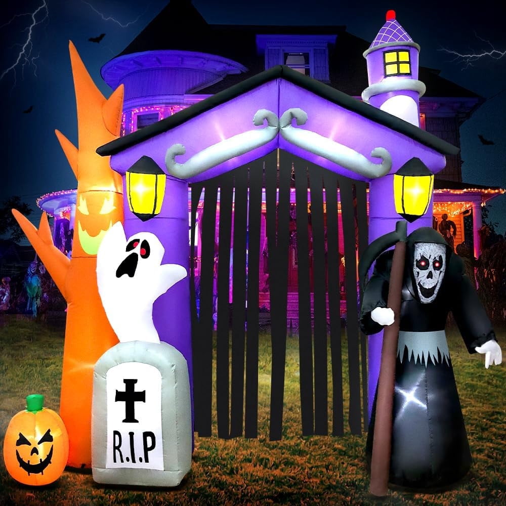 Inflatable Haunte 9 FT Halloween Inflatables Haunted House Castle Archway Decoration with ...
