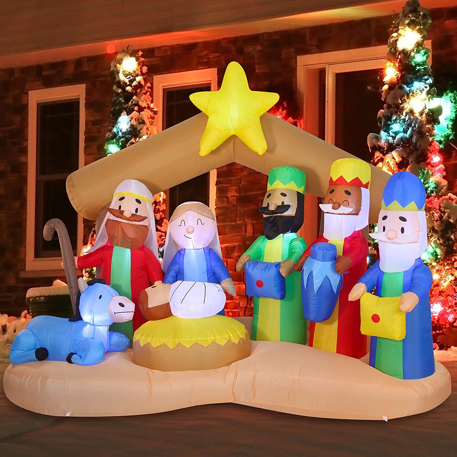 9 FT Long Christmas Inflatable Nativity Of Jesus With Three Wiseman, Up