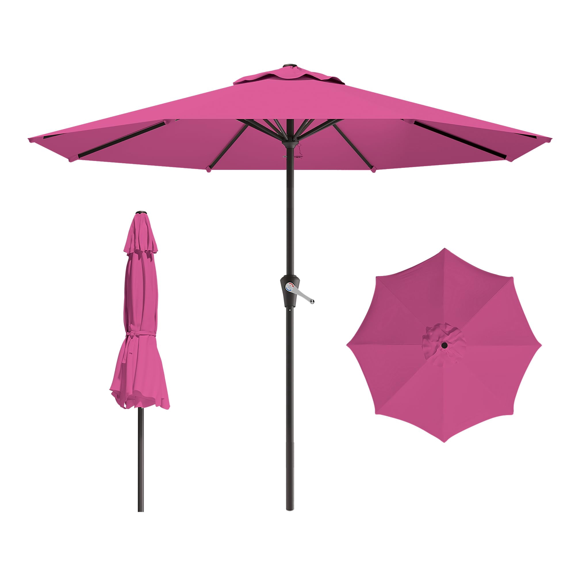 9 FT Outdoor Patio Umbrella with Push Button Tilt and Crank, 8 Rib Sturdy Garden Market Pool Umbrella, Beige