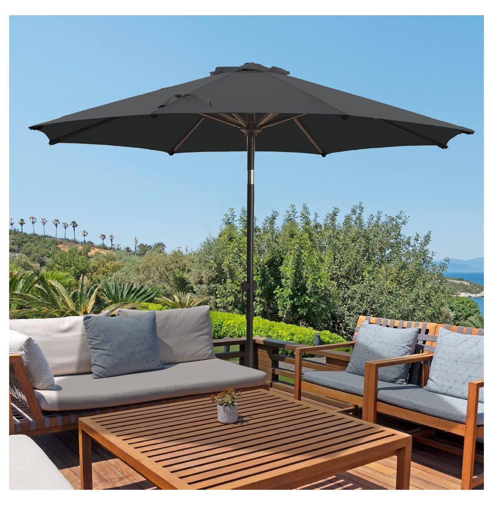 Abble 9FTBlue and White Stripe Outdoor Patio Umbrella with Abble 9FTBlue and White Stripe Outdoor Patio Umbrella with