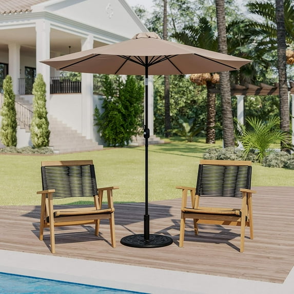 9 FT Round Umbrella with Crank and Tilt Function and Standing Umbrella Base