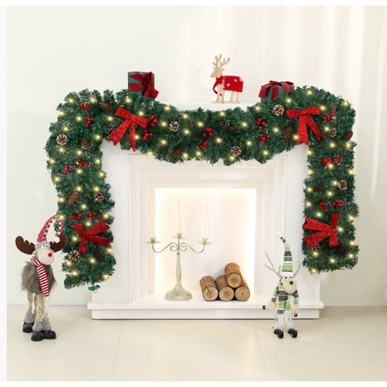 9 FT Spring Decorations Garland with LED Lights, Pre-Lit Battery ...