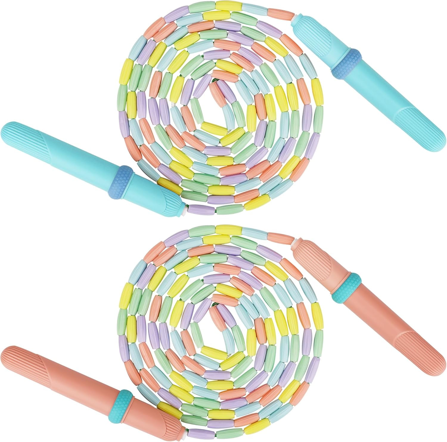 9 FT Upgraded Kids Jump Rope, 2PC Soft Beaded Skipping Rope with Soft Anti-slip Handles, Adjustable Jumping Rope for Kids Adults, Plastic Segmented Long Enough