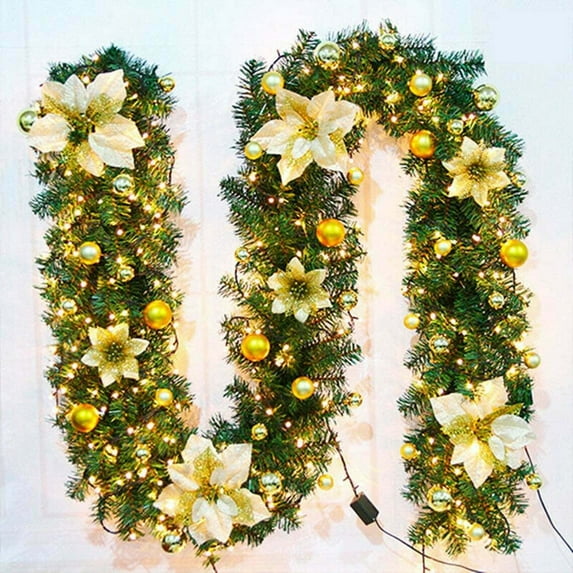 9 Feet Christmas Garland,Artificial Christmas Garland, Christmas Collection Holiday Decoration Fireplace Stairs Mantle Door Indoor Outdoor,Christmas Garland Tree Fireplace (Without LED)
