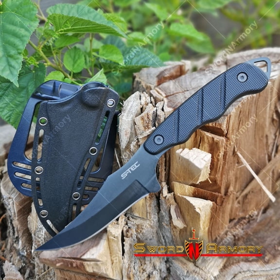 9" Fixed Blade Tactical Hunting Knife Black Blade with Paddle ABS Holster Sheath