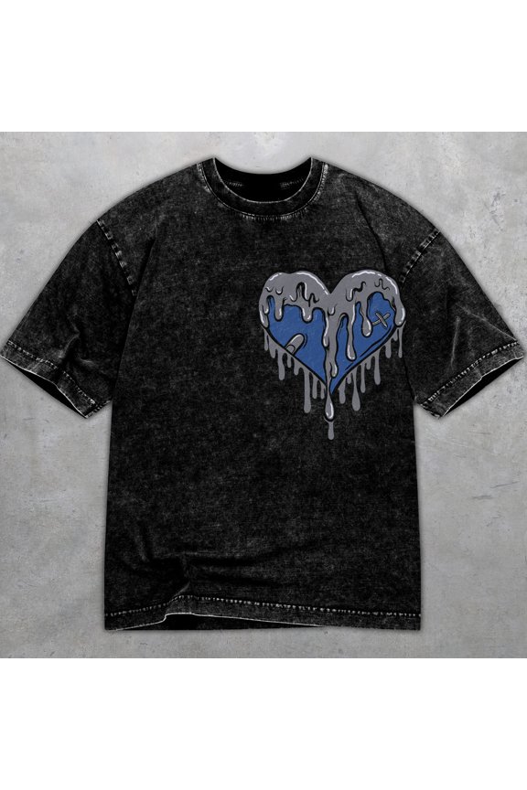 9 Flint Grey French Blue 9s Washed Shirt, Dripping Heart, Shirts Match Sneakers
