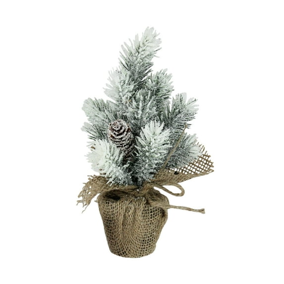 Northlight 0.8 FT Flocked Mini Pine Cone Christmas Tree in Beige Burlap Pot
