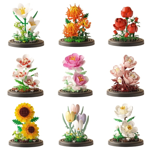 9 Flowers 1500 PCS Botanical Flower Micro Building Bricks Model Kit for Adults Roses Design for Home Decor Ages 14+