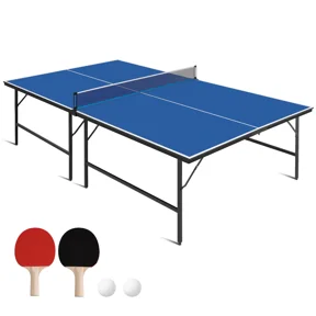 9' Foldable Ping Pong Table Set, Indoor Outdoor Table Tennis Table with Net, 2 Paddles & 2 Balls, Portable Regulation Size for Home Game Room