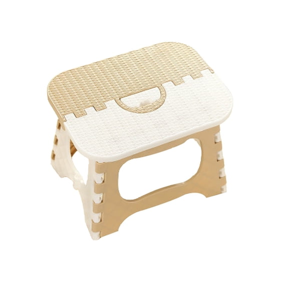 9" Folding Step Stool for Adults, Holds 300 lbs, Non-Slip Space Saving Stools with Portable Handle, Plastic Foldable Step Stool for Kitchen, Laundry, Outdoor Patio, Camping, Picnic - Khaki