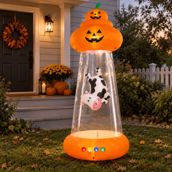 9 Foot Inflatable Pumpkin UFO Alien Cow Abduction Lawn Decoration