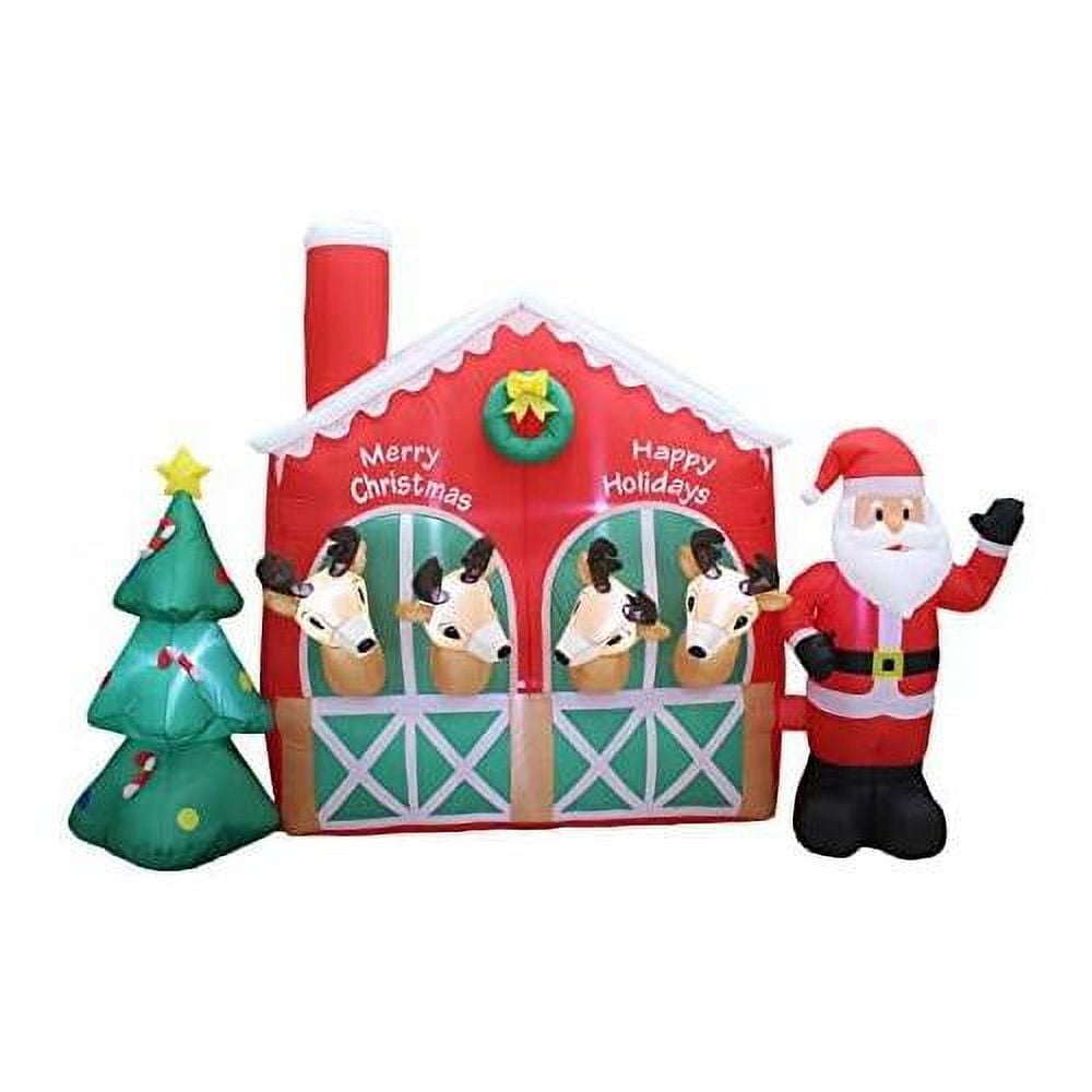 9 Foot Long Christmas Inflatable Santa Claus Reindeer In Stable With