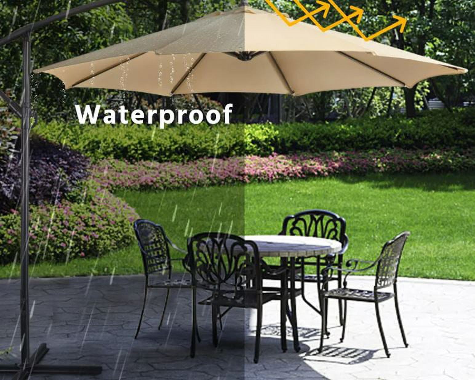 9 Foot Offset Cantilever Patio Umbrella with Crank, Tan Outdoor