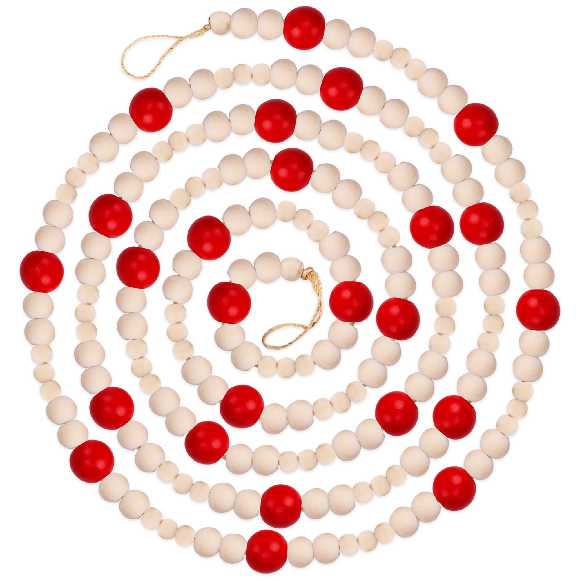 9-Foot Red and Natural Wood Bead Christmas Garland