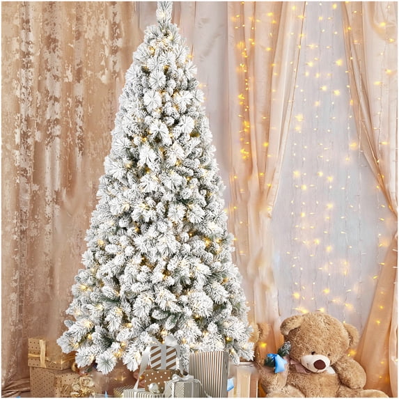 Led Panel Christmas Tree 9 Foot Snow Flocked Artificial Christmas Tree with Pre-Lit Warm White ...