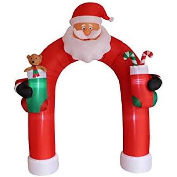 9 Foot Tall Giant Christmas Inflatable Santa Claus Archway Arch with Teddy Bear Sugar Cane Cute LED Lights Lighted Blowup Party Decoration for Outdoor Indoor Home Garden Family Prop Yard